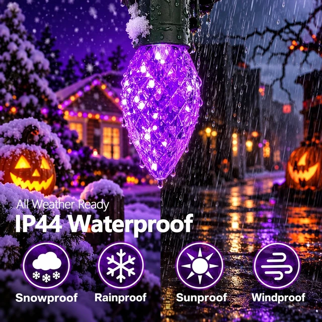 Alt view image 2 of 6 - 2PK C9 Orange Purple Halloween String Light Plug in 86FT 100LED | IP44 Waterproof, 13 Lighting Modes, Timer, Extendable, Twinkle Halloween Lights Outdoor for Yard Party halloween decorations