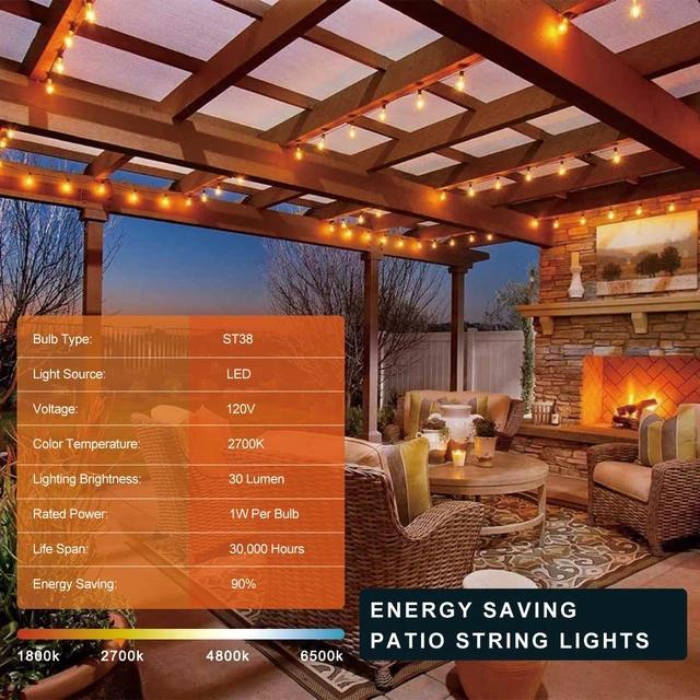 Alt view image 2 of 7 - Outdoor String Lights 150FT for Patio Garden Porch Bistro Cafe | Outdoor Lights String, 72+3 Shatterproof 2700K Dimmable IP65 Waterproof, Edison Bulbs for Backyard Camping Deck Balcony Party