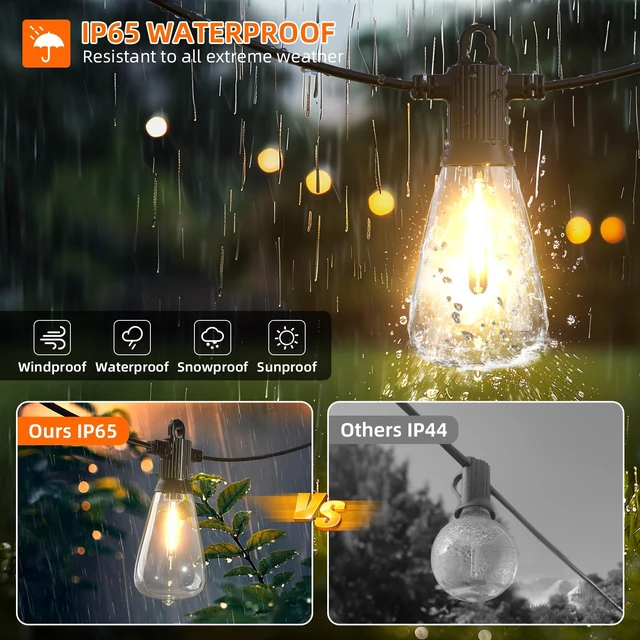 Alt view image 4 of 7 - Outdoor String Lights 150FT for Patio Garden Porch Bistro Cafe | Outdoor Lights String, 72+3 Shatterproof 2700K Dimmable IP65 Waterproof, Edison Bulbs for Backyard Camping Deck Balcony Party