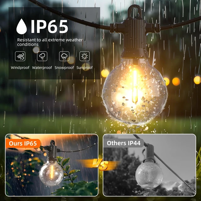 Alt view image 3 of 7 - Kawaya G40 Outdoor String Lights 100FT IP65 Waterproof 2700K Patio Light | IP65 50+2 Shatterproof Edison Globe Blubs, 2700K Warm White for Garden Porch Fence Camping Party Backyard Deck Bistro Balcony