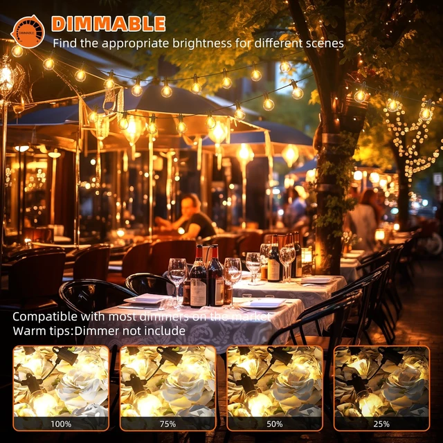 Alt view image 7 of 7 - Kawaya G40 Outdoor String Lights 100FT IP65 Waterproof 2700K Patio Light | IP65 50+2 Shatterproof Edison Globe Blubs, 2700K Warm White for Garden Porch Fence Camping Party Backyard Deck Bistro Balcony