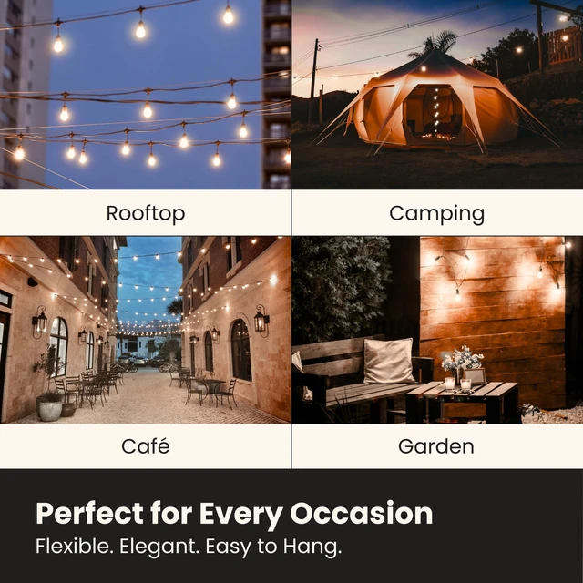 Alt view image 7 of 7 - Feit Electric Incandescent Outdoor String Lights - 20ft, Linkable, SL20-10 | 10 Clear Bulbs + 5 Spares, 16/2 Heavy-Duty Cord, 2200K Warm White, Non Dimmable, 10 Sockets