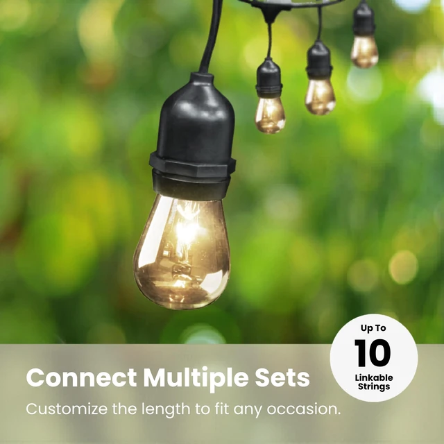 Alt view image 6 of 7 - Feit Electric Incandescent Outdoor String Lights - 20ft, Linkable, SL20-10 | 10 Clear Bulbs + 5 Spares, 16/2 Heavy-Duty Cord, 2200K Warm White, Non Dimmable, 10 Sockets