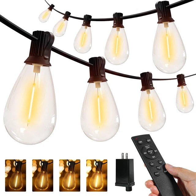 Main image of Ollny S11 100FT Outdoor String Lights with Remote, Plug in Waterproof Connectable 3 Modes Dimmable Timers Patio Lights with 48+2 LED Spare Bulbs, Dusk to Dawn Outdoor Light for Outside Bistro Yard