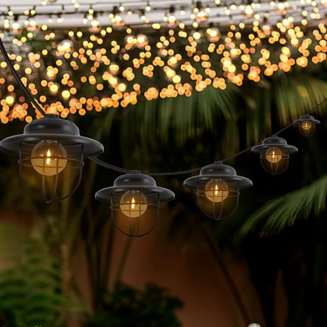 Alt view image 4 of 7 - JONATHAN Y 10' Outdoor LED String Lights Metal Shades, Black | Cage Shade, Weatherproof, Connectable, UL Listed, Farmhouse Rustic Decor For Backyard and Porch, LED Bulbs Included