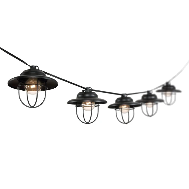 Alt view image 7 of 7 - JONATHAN Y 10' Outdoor LED String Lights Metal Shades, Black | Cage Shade, Weatherproof, Connectable, UL Listed, Farmhouse Rustic Decor For Backyard and Porch, LED Bulbs Included