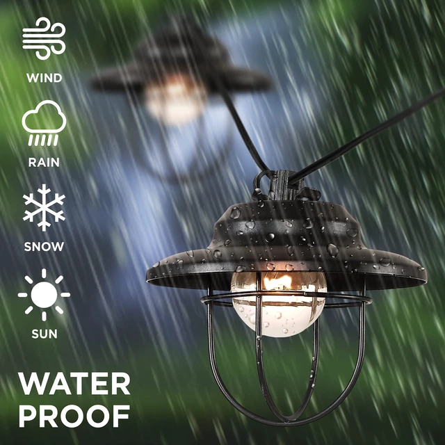 Alt view image 2 of 7 - JONATHAN Y 10' Outdoor LED String Lights Metal Shades, Black | Cage Shade, Weatherproof, Connectable, UL Listed, Farmhouse Rustic Decor For Backyard and Porch, LED Bulbs Included