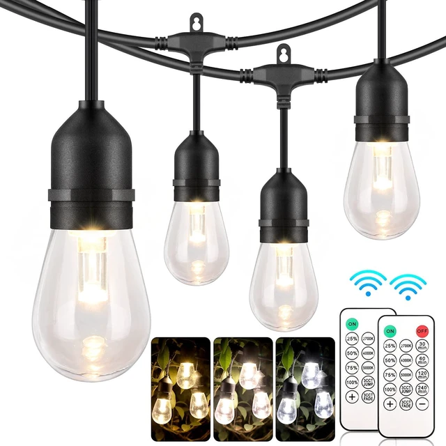 Main image of Mlambert 3 Color Outdoor LED Dimmable String Lights with Remote 48FT, Black | Plug in, Jump/Fade/Static Modes, 2700K/4000K/5000K, 15 S14 Bulbs, Shatterproof, Waterproof, Linkable, Backyard Patio Decor