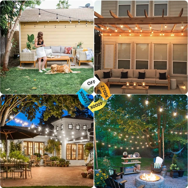 Alt view image 3 of 7 - Mlambert 3 Color Outdoor LED Dimmable String Lights with Remote 48FT, Black | Plug in, Jump/Fade/Static Modes, 2700K/4000K/5000K, 15 S14 Bulbs, Shatterproof, Waterproof, Linkable, Backyard Patio Decor