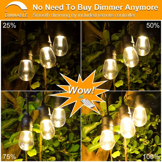 Alt view image 5 of 7 - Mlambert 3 Color Outdoor LED Dimmable String Lights with Remote 48FT, Black | Plug in, Jump/Fade/Static Modes, 2700K/4000K/5000K, 15 S14 Bulbs, Shatterproof, Waterproof, Linkable, Backyard Patio Decor