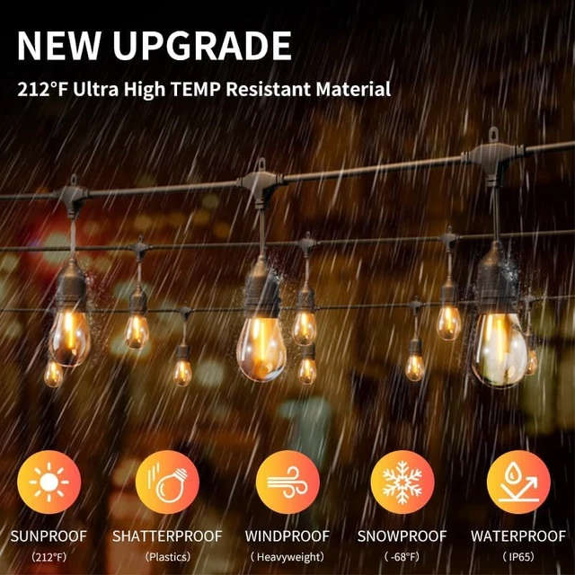 Alt view image 5 of 7 - EIKOSON 50FT Outdoor String Lights Waterproof with 30+2 Bulbs (1.5FT Bulbs Spacing), Remote & Dimmer, Commercial Grade Patio Lights with 3 Mode Light & Timing,100PC Ties for Outside