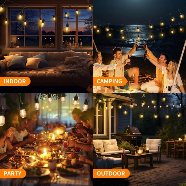 Alt view image 7 of 7 - EIKOSON 50FT Outdoor String Lights Waterproof with 30+2 Bulbs (1.5FT Bulbs Spacing), Remote & Dimmer, Commercial Grade Patio Lights with 3 Mode Light & Timing,100PC Ties for Outside