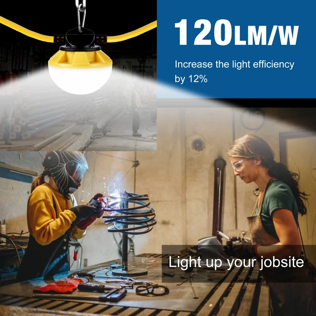 Alt view image 2 of 7 - LED Construction String Light 50FT, 50W 6000Lm,18AWG Wire,5000K Linkable String Work Lights with 5 Bulbs & Hooks, Industrial Temporary Lighting for Construction Site, Crawl Space,Job Site,Attic