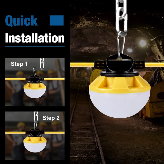 Alt view image 4 of 7 - LED Construction String Light 50FT, 50W 6000Lm,18AWG Wire,5000K Linkable String Work Lights with 5 Bulbs & Hooks, Industrial Temporary Lighting for Construction Site, Crawl Space,Job Site,Attic