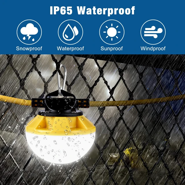 Alt view image 5 of 7 - LED Construction String Light 50FT, 50W 6000Lm,18AWG Wire,5000K Linkable String Work Lights with 5 Bulbs & Hooks, Industrial Temporary Lighting for Construction Site, Crawl Space,Job Site,Attic