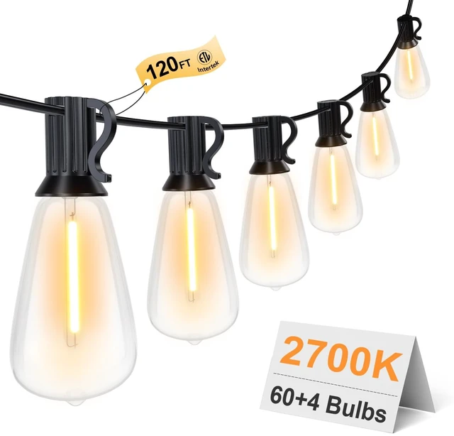 Main image of GPATIO 120FT Outdoor String Lights, Waterproof Patio Lights with 64 Hanging Lights ST38 Bulbs, 2700k Shatterproof for Backyard Gazebo Porch Garden Outside Decor