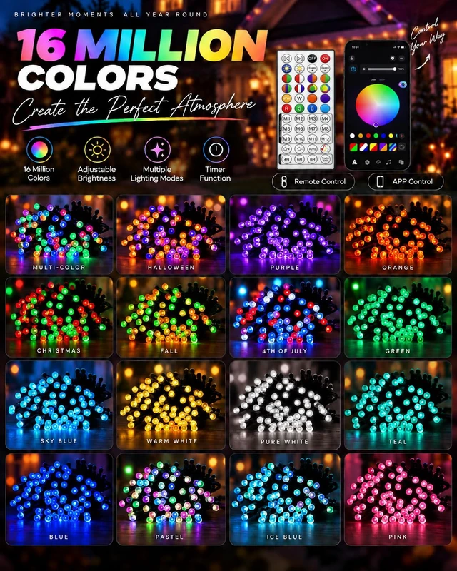 Alt view image 2 of 7 - 2Pack 400LED Smart Color Changing String Lights Halloween Lights App Remote | 150FT Purple Orange Green, 16M Colors, Remote Timer, Music Sync, Waterproof RGB Twinkle Lights Outdoor for Halloween Decor
