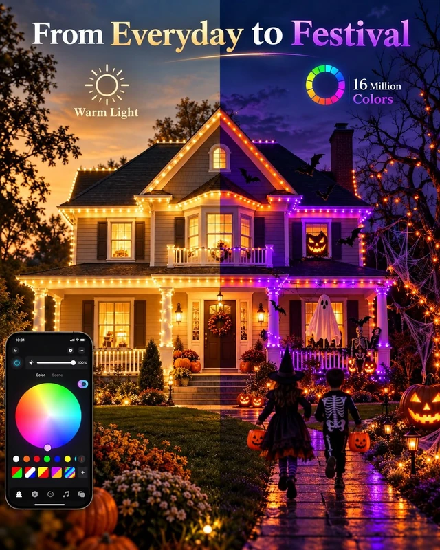 Alt view image 3 of 7 - 2Pack 400LED Smart Color Changing String Lights Halloween Lights App Remote | 150FT Purple Orange Green, 16M Colors, Remote Timer, Music Sync, Waterproof RGB Twinkle Lights Outdoor for Halloween Decor