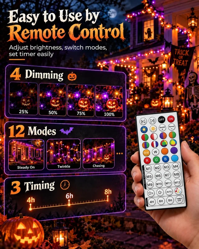 Alt view image 4 of 7 - 2Pack 400LED Smart Color Changing String Lights Halloween Lights App Remote | 150FT Purple Orange Green, 16M Colors, Remote Timer, Music Sync, Waterproof RGB Twinkle Lights Outdoor for Halloween Decor