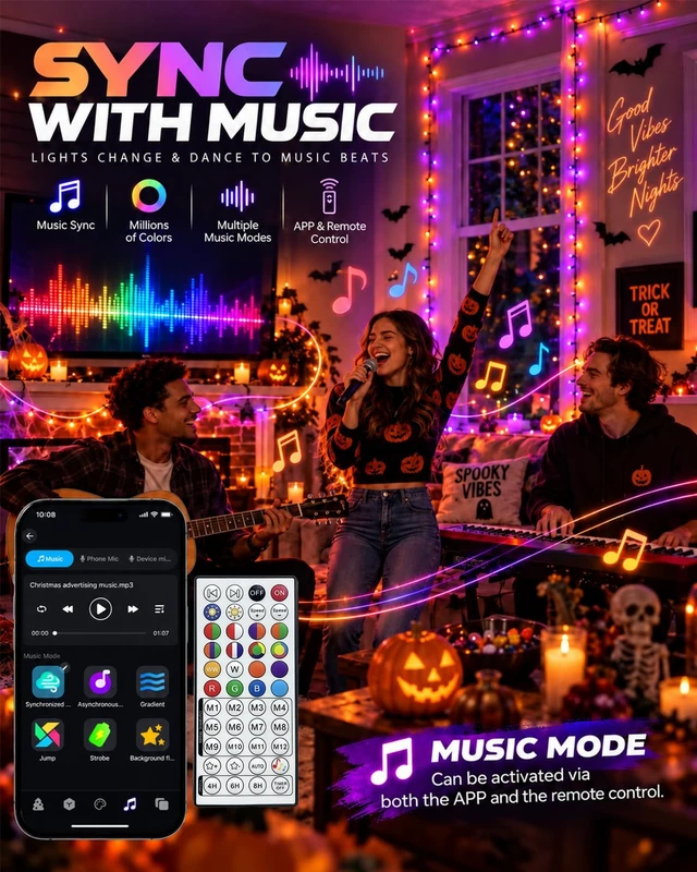 Alt view image 5 of 7 - 2Pack 400LED Smart Color Changing String Lights Halloween Lights App Remote | 150FT Purple Orange Green, 16M Colors, Remote Timer, Music Sync, Waterproof RGB Twinkle Lights Outdoor for Halloween Decor