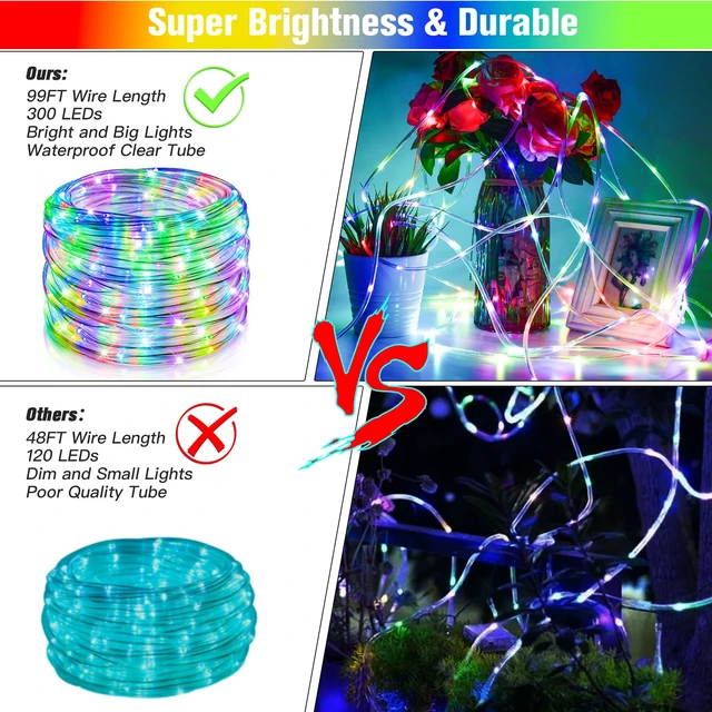 Alt view image 4 of 7 - Nazuwke 99Ft LED Rope Lights Outdoor, String Light for Outside Waterproof | 18 Colors Changing Plug in with Remote, Waterproof 300 LEDs Multicolor Christmas Lights for Bedroom Halloween Holiday Decor