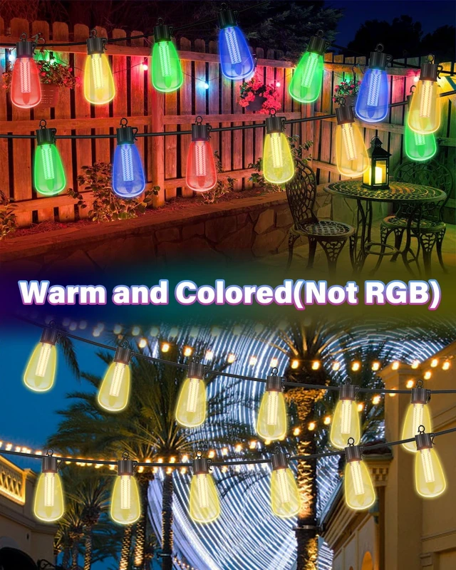 Alt view image 3 of 5 - 98FT Outdoor String Lights with Remote - Multicolor & Warm White, 8 Light Modes Timer Waterproof Patio Lights Plug In Dimmable String Lights Shatterproof for Outside Porch Backyard Party