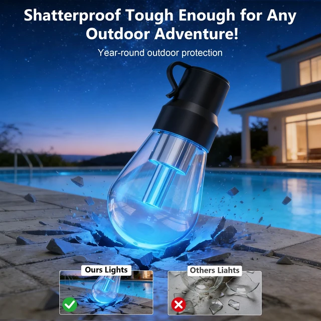 Alt view image 4 of 7 - Beizelte Outdoor String Lights, 150FT RGB+IC Outside Light Dimmable Shatterproof LED Bulbs, IP67 Waterproof Chasing Effect Lighting DreamColor Patio Strip Lights for Backyard, Balcony, Outdoor Living