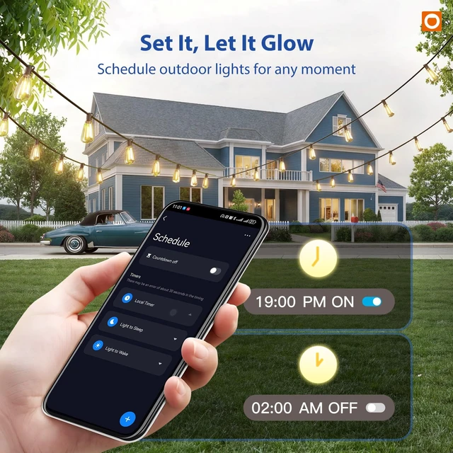 Alt view image 3 of 7 - addlon 100FT Outdoor String Lights ST38 LED with APP Control Waterproof | Dimmable Shatterproof Replaceable Bulbs, Connectable Hanging Strand for Porch Backyard Patio Garden Deck Outside