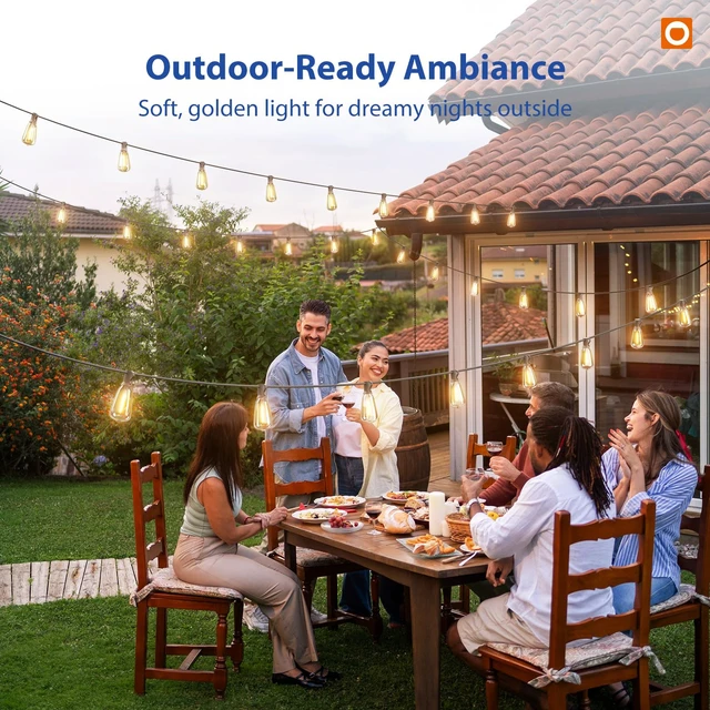 Alt view image 7 of 7 - addlon 100FT Outdoor String Lights ST38 LED with APP Control Waterproof | Dimmable Shatterproof Replaceable Bulbs, Connectable Hanging Strand for Porch Backyard Patio Garden Deck Outside