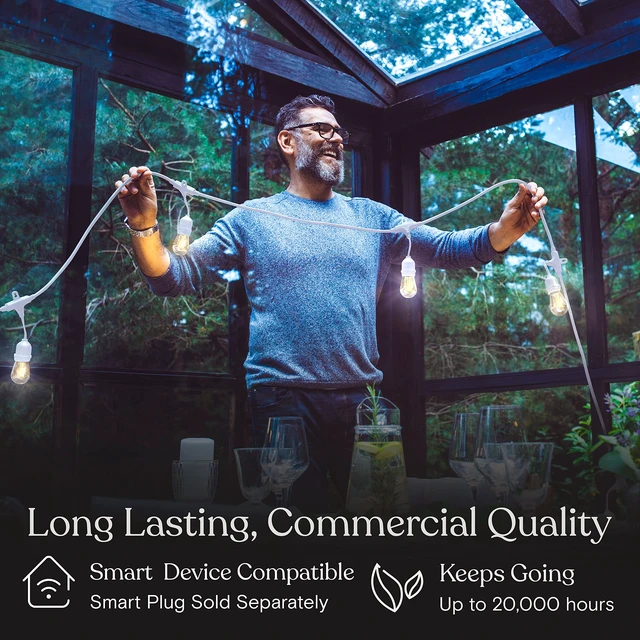 Alt view image 4 of 7 - Brightech Ambience Pro Waterproof LED Outdoor String Lights, 48 Ft, Hanging, Dimmable Vintage Edison Bulbs, 15 Bulbs, 2W
