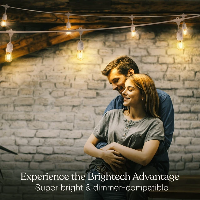 Alt view image 7 of 7 - Brightech Ambience Pro Waterproof LED Outdoor String Lights, 48 Ft, Hanging, Dimmable Vintage Edison Bulbs, 15 Bulbs, 2W