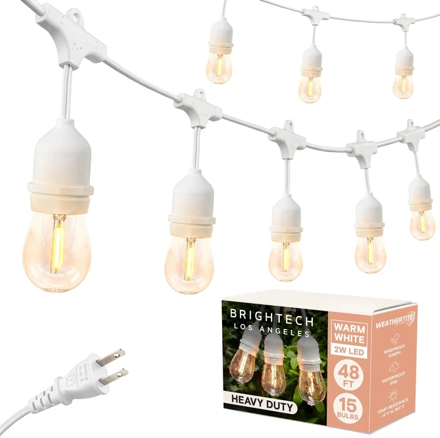 Main image of Brightech Ambience Pro Waterproof LED Outdoor String Lights, 48 Ft, Hanging, Dimmable Vintage Edison Bulbs, 15 Bulbs, 2W