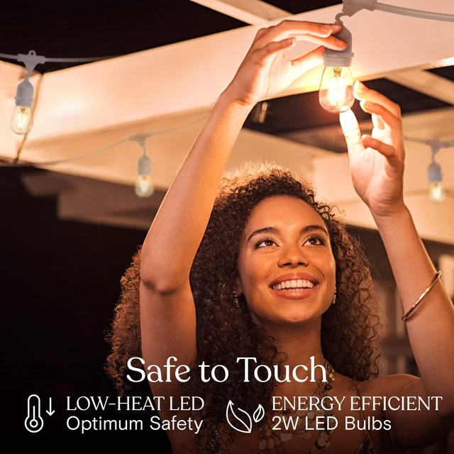 Alt view image 6 of 7 - Brightech Ambience Pro Waterproof LED Outdoor String Lights, 48 Ft, Hanging, Dimmable Vintage Edison Bulbs, 15 Bulbs, 2W
