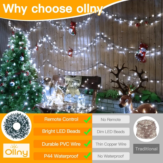 Alt view image 6 of 7 - Ollny Christmas Tree Lights 400LED 132FT, Remote Plug-in Christmas Lights with Timer and 8 Modes Waterproof Outdoor String Lights for Thanksgiving Xmas House Indoor Outside Decorations (Cool White)