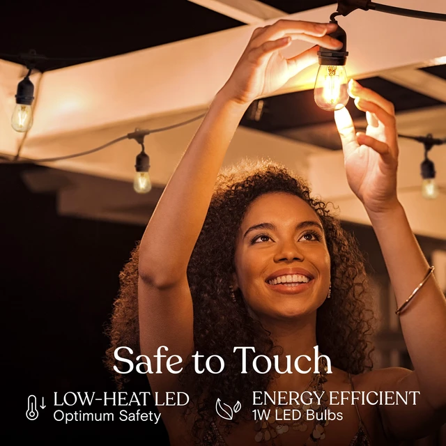 Alt view image 6 of 7 - Brightech Ambience Pro LED Outdoor String Lights - Commercial Grade Waterproof Patio Lights with 48 Ft Dimmable Edison Bulbs, Porch String Lights for Patio, Backyard - 15 Bulbs 2W Soft White