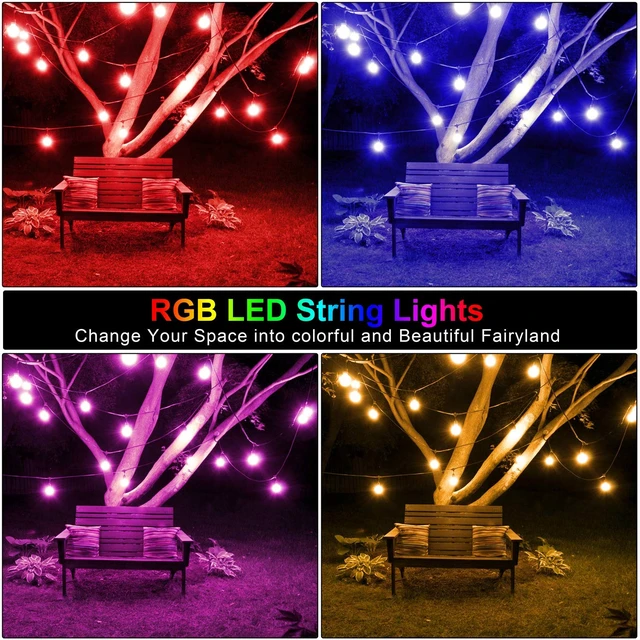 Alt view image 5 of 7 - Mlambert 48FT Outdoor Patio RGB Cafe String Lights with Remote, Black | Plug in, 8 Lighting Modes, 15+2 S14 LED Edison Bulbs, Dimmable, Shatterproof, Waterproof, Linkable, for Christmas Party Yard