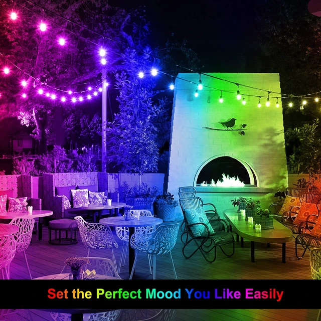 Alt view image 7 of 7 - Mlambert 48FT Outdoor Patio RGB Cafe String Lights with Remote, Black | Plug in, 8 Lighting Modes, 15+2 S14 LED Edison Bulbs, Dimmable, Shatterproof, Waterproof, Linkable, for Christmas Party Yard
