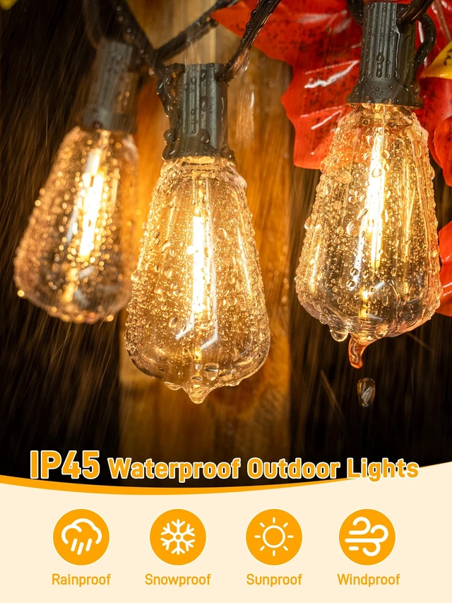 Alt view image 4 of 7 - Guhope Outdoor String Lights Dimmable with Remote, 100 FT Outdoor Lights with 2 Timer and 3 Mode, Waterproof & Shatterproof Patio Lights, 2200K Energy Saving String Lights 3 Spare Bulbs for Patio Yard