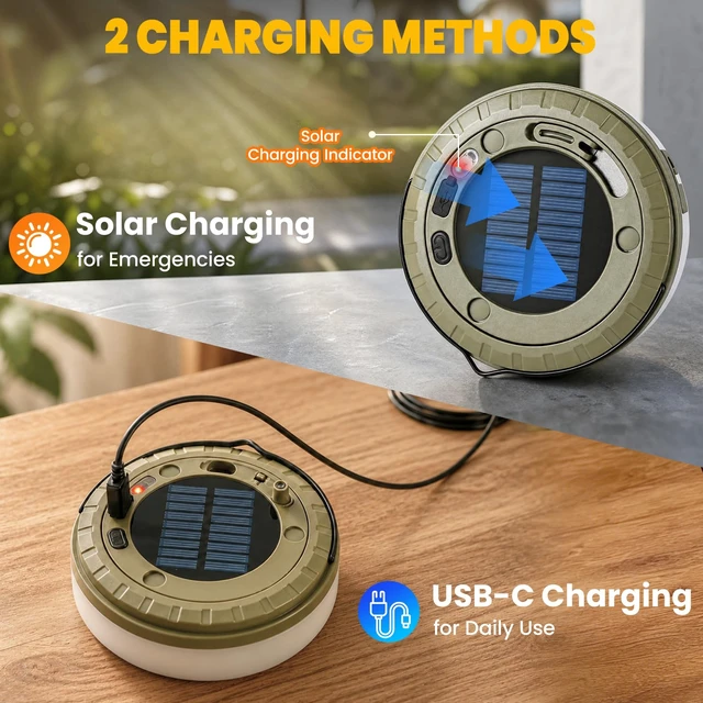 Alt view image 3 of 7 - 2Pack Solar Camping String Lights, 32.8FT Warm/RGB Rechargeable Tent Lights | 30s Roll Up, 5 Lighting Modes, Waterproof LED Fairy Lights, Portable Hanging Lamp