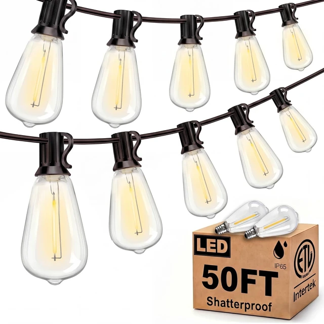 Main image of Doratale LED Outdoor String Lights 50FT Edison Lights with 27 ST38 Shatterproof Bulbs, Outside Hanging Lights Waterproof for Patio, Porch, Deck, Garden, Balcony, 2700K Warm White, Dimmable