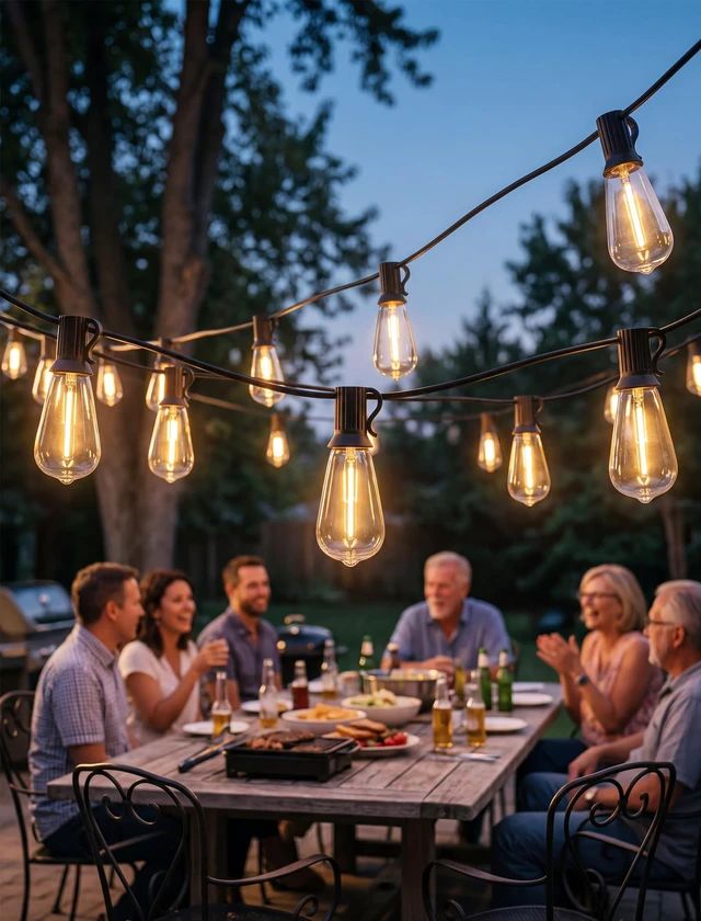 Alt view image 3 of 7 - Doratale LED Outdoor String Lights 50FT Edison Lights with 27 ST38 Shatterproof Bulbs, Outside Hanging Lights Waterproof for Patio, Porch, Deck, Garden, Balcony, 2700K Warm White, Dimmable