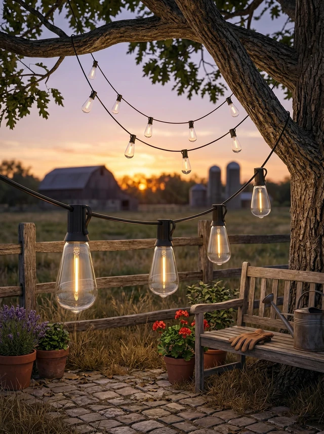 Alt view image 2 of 7 - Doratale LED Outdoor String Lights 50FT Edison Lights with 27 ST38 Shatterproof Bulbs, Outside Hanging Lights Waterproof for Patio, Porch, Deck, Garden, Balcony, 2700K Warm White, Dimmable