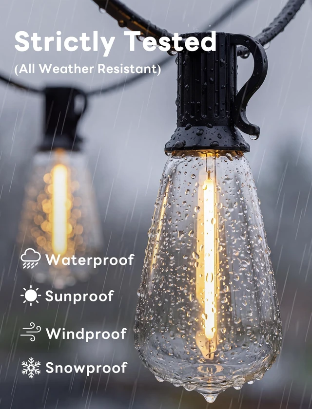 Alt view image 5 of 7 - Doratale LED Outdoor String Lights 50FT Edison Lights with 27 ST38 Shatterproof Bulbs, Outside Hanging Lights Waterproof for Patio, Porch, Deck, Garden, Balcony, 2700K Warm White, Dimmable
