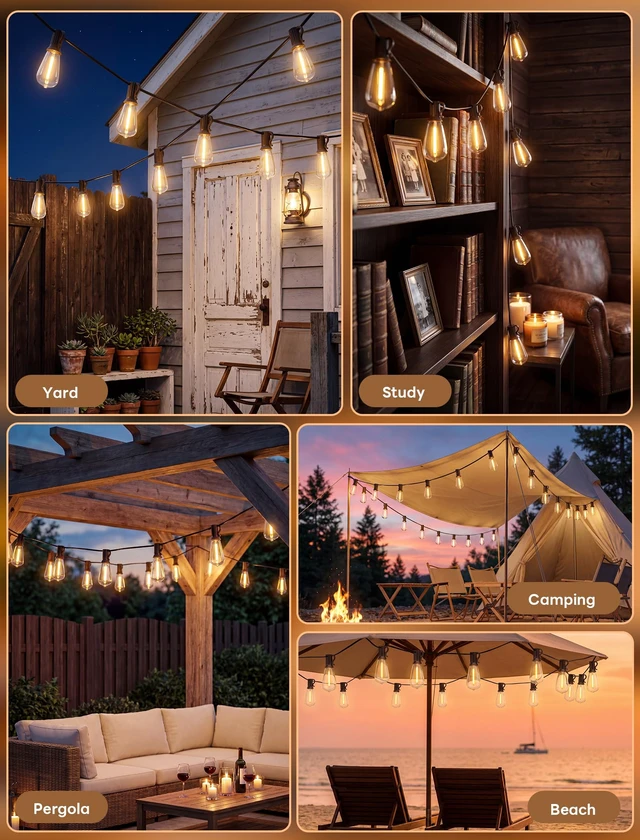 Alt view image 6 of 7 - Doratale LED Outdoor String Lights 50FT Edison Lights with 27 ST38 Shatterproof Bulbs, Outside Hanging Lights Waterproof for Patio, Porch, Deck, Garden, Balcony, 2700K Warm White, Dimmable