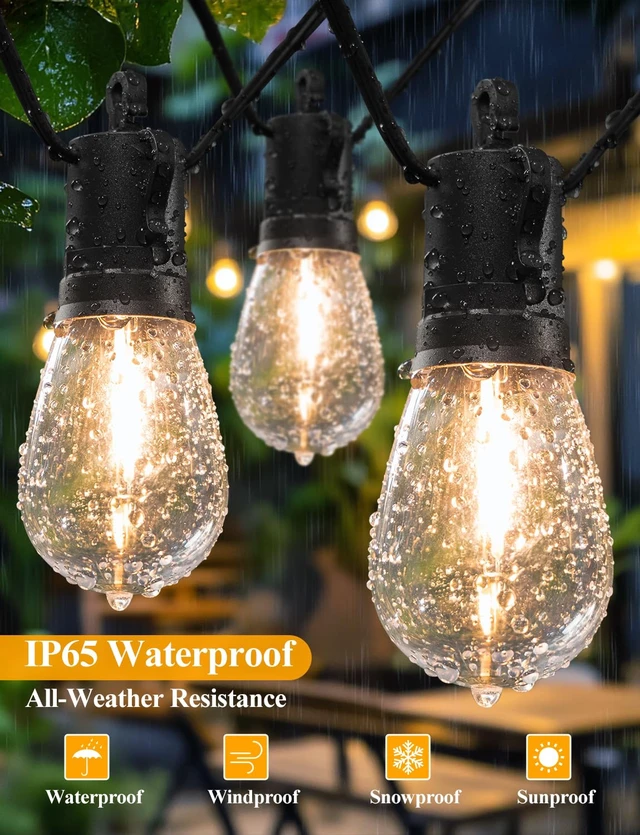 Alt view image 5 of 7 - Brightever 120FT LED Outdoor String Lights for Patio Decor | Outside Hanging Lights with 34 Shatterproof S14 Vintage Edison Bulbs(2 Spare), Waterproof 2700K Dimmable
