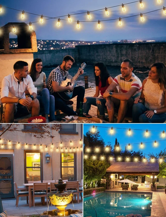 Alt view image 7 of 7 - Brightever 120FT LED Outdoor String Lights for Patio Decor | Outside Hanging Lights with 34 Shatterproof S14 Vintage Edison Bulbs(2 Spare), Waterproof 2700K Dimmable