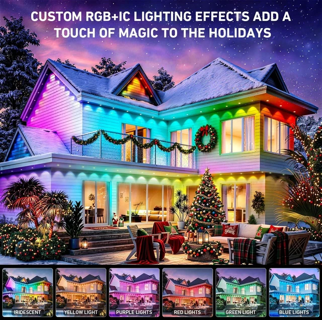 Alt view image 5 of 7 - LITSOUL 150FT Permanent Outdoor Lights, IP67 Waterproof Smart RGB+IC Wall-Washing Eaves Lights with App & Voice Control, Millions of Colors, Customizable DIY Scenes for House, Holiday, Patio