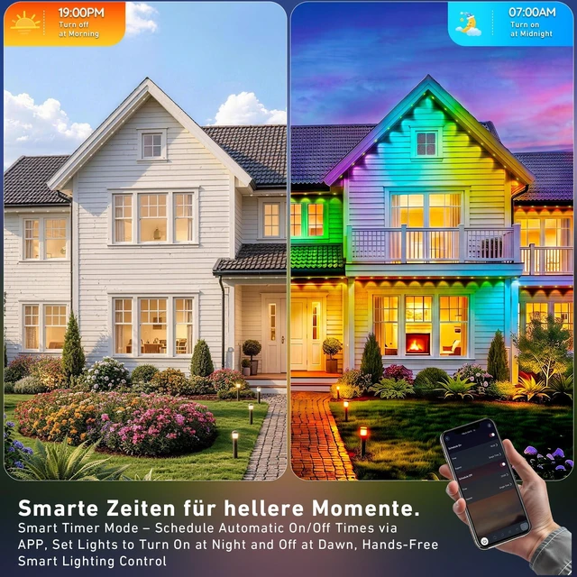 Alt view image 4 of 7 - LITSOUL 150FT Permanent Outdoor Lights, IP67 Waterproof Smart RGB+IC Wall-Washing Eaves Lights with App & Voice Control, Millions of Colors, Customizable DIY Scenes for House, Holiday, Patio