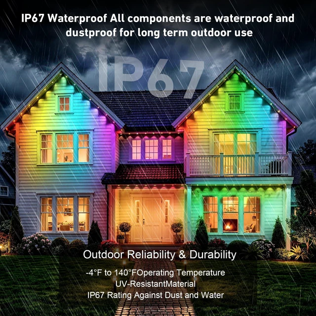 Alt view image 2 of 7 - LITSOUL 150FT Permanent Outdoor Lights, IP67 Waterproof Smart RGB+IC Wall-Washing Eaves Lights with App & Voice Control, Millions of Colors, Customizable DIY Scenes for House, Holiday, Patio