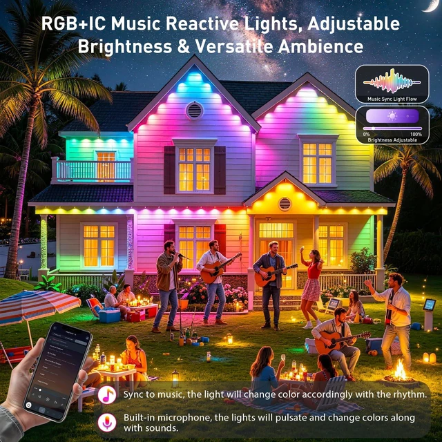 Alt view image 7 of 7 - LITSOUL 150FT Permanent Outdoor Lights, IP67 Waterproof Smart RGB+IC Wall-Washing Eaves Lights with App & Voice Control, Millions of Colors, Customizable DIY Scenes for House, Holiday, Patio